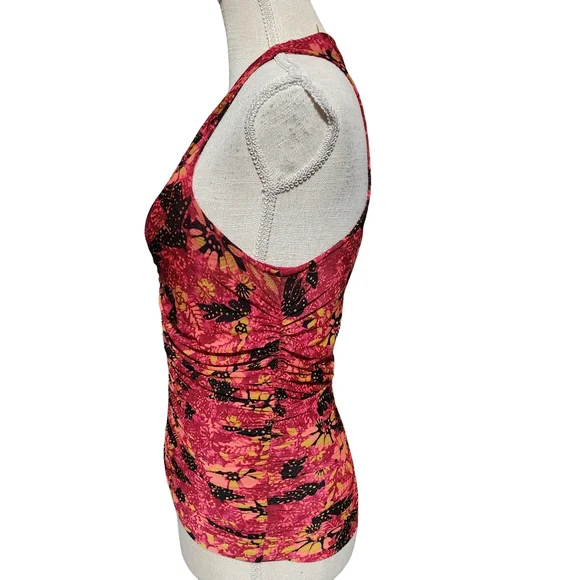 EVEREVE Novah Floral Mesh Ruched Tank Top Women XS Pink Multi Summer Y2K - Picture 5 of 14